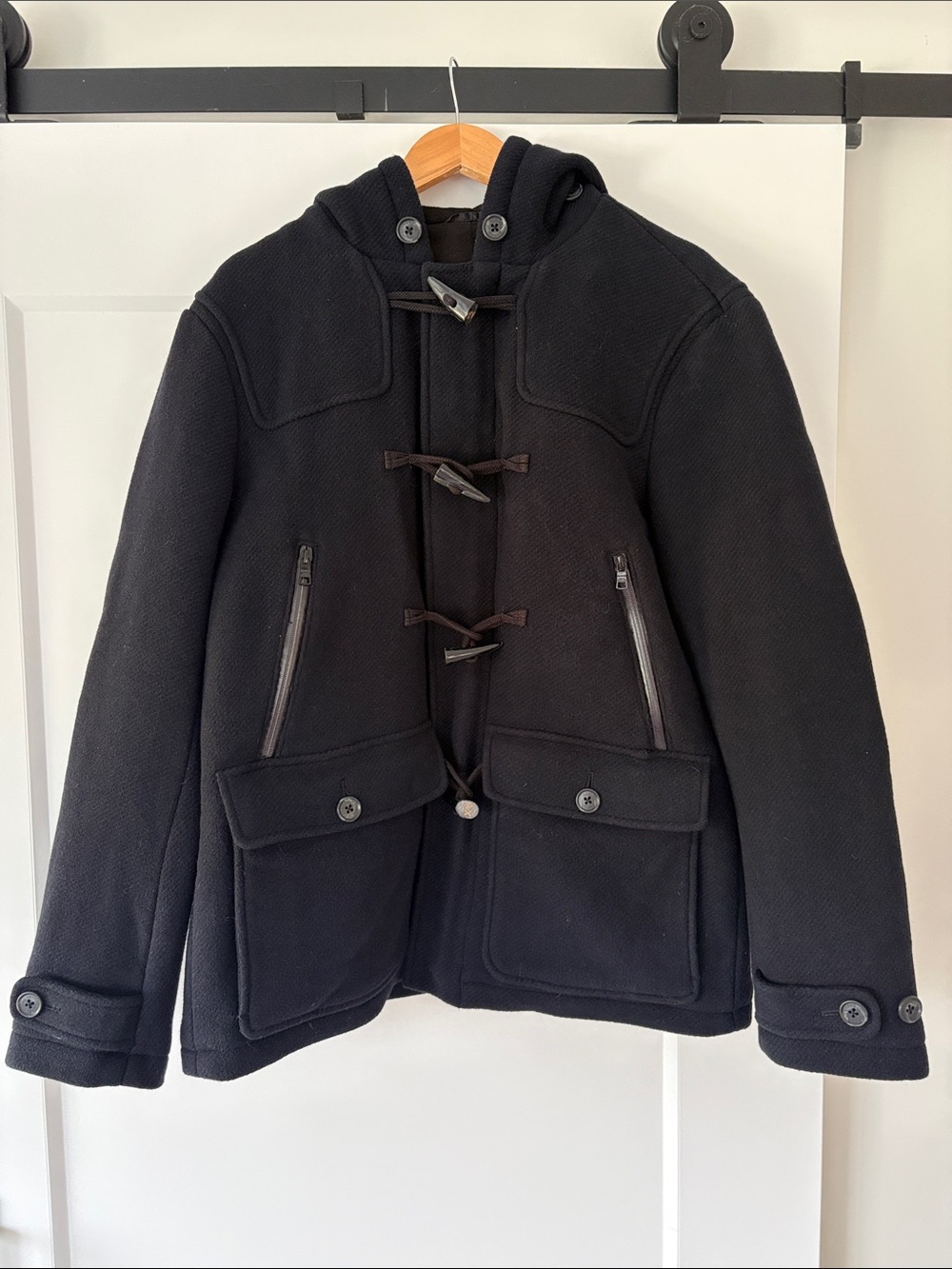 Armani Exchange Navy Wool Blend Hooded Coat